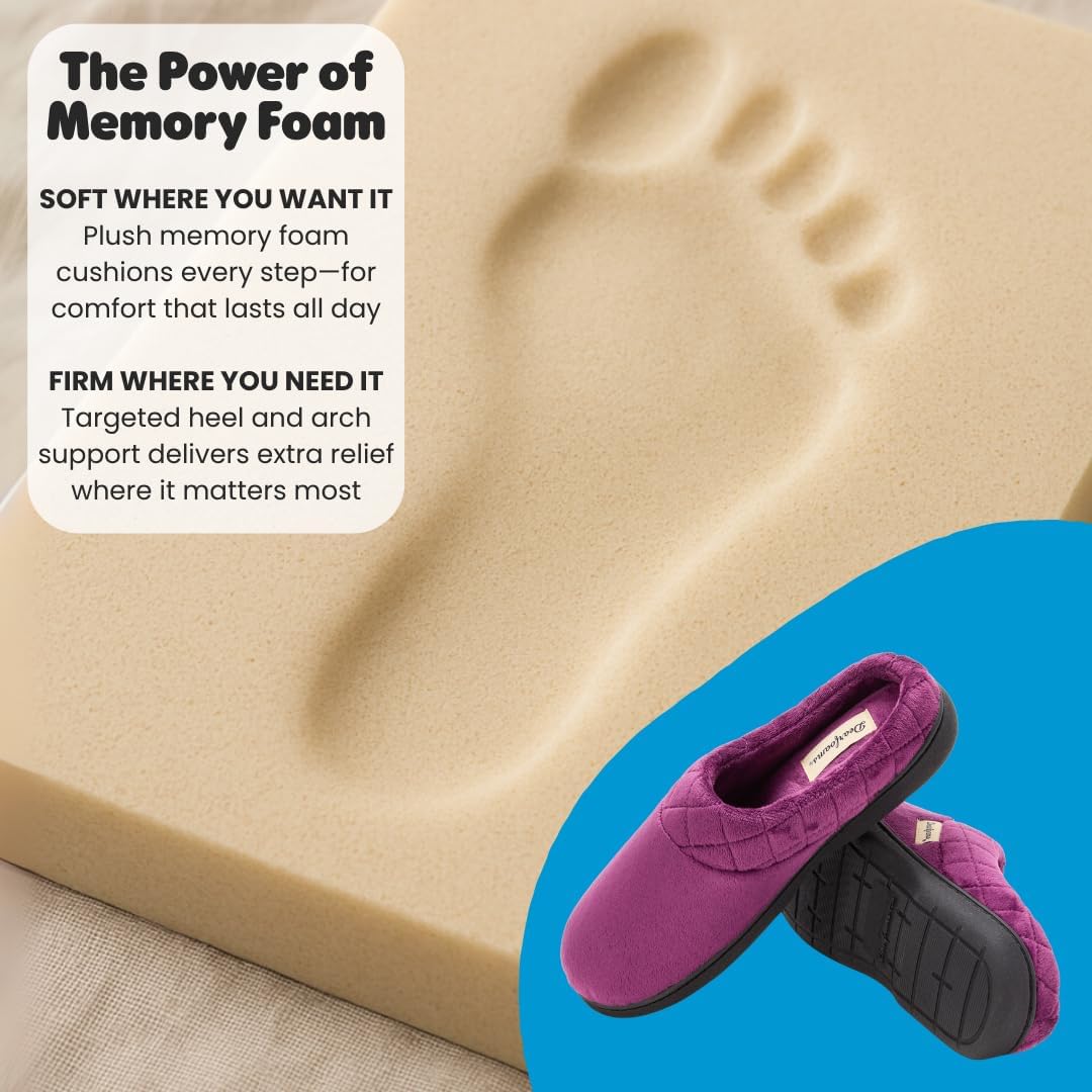 Dearfoams Women's Lightweight Memory Foam Indoor House Slipper Darcy Velour Clog with Wide Widths - Image 3