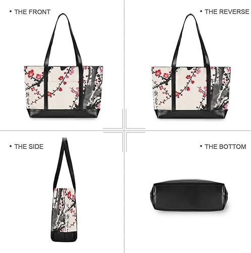 Miniatura 3 de Pintura de tinta china flor impermeable mujer bolsa de mano portátil con cremallera bolsa de trabajo para gimnasio con almuerzo maletin ejecutivo