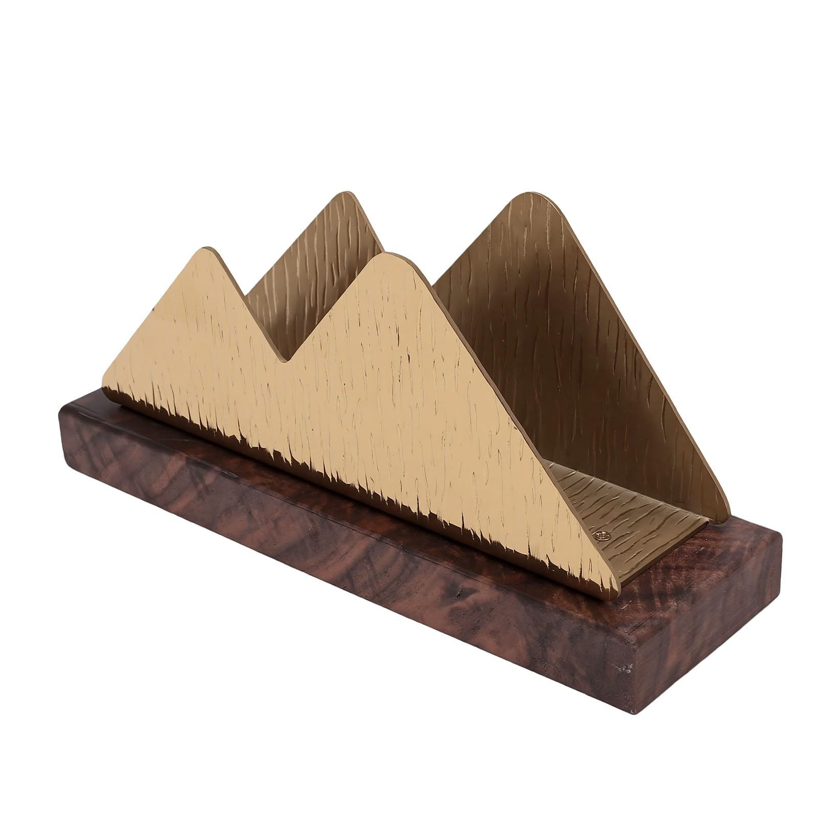 GOWENIC Servilletero de Acero Inoxidable, Elegante Dispensador de Pañuelos Dorado, Organizador para Cocina, Comedor, Cafetería, Base de Madera Maciza, Tamaño 7,48x2,36x3,54 Pulgadas (doble joroba)