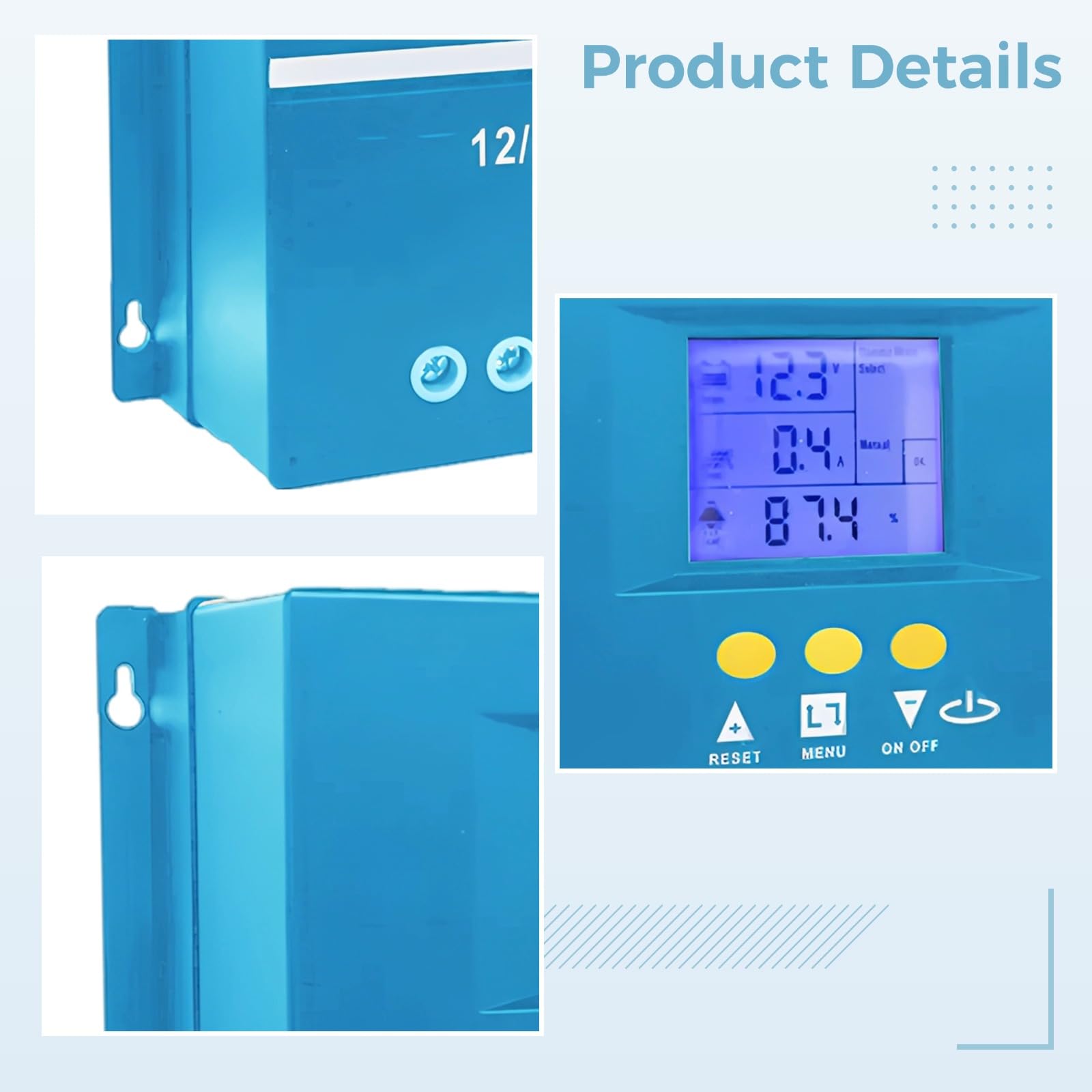 Regulator ładowania słonecznego 60 A MPPT, automatyczny 12 V 24 V 36 V 48 V, wyświetlacz z podświetleniem LCD, wiele zabezpieczeń, wytrzymała obudowa z tworzywa sztucznego, 18,5 x 19,6 x 6,9 cm do