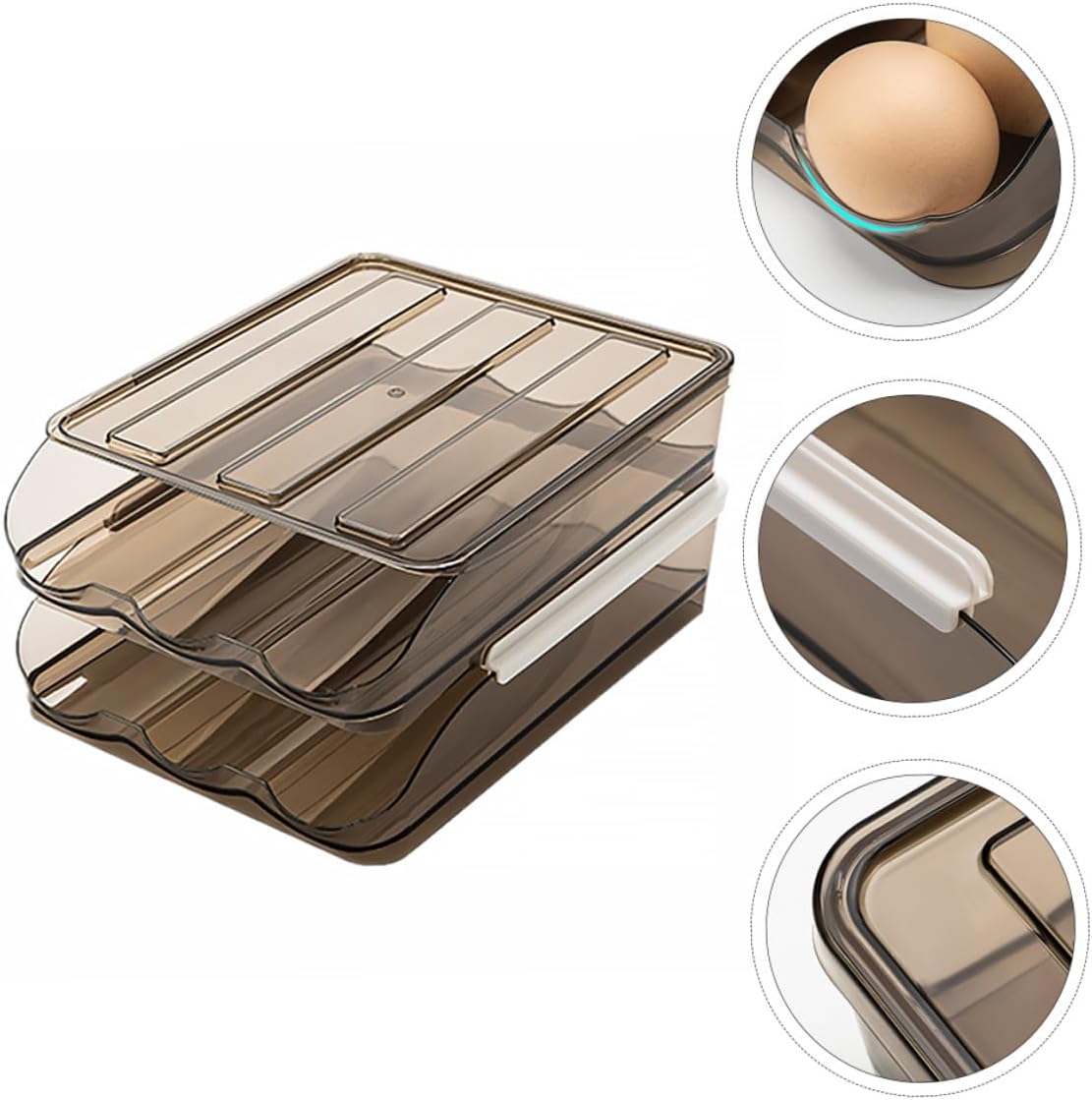 2-layer Plastic Egg Storage Box for Refrigerator, Auto Scrolling down Egg Holder Tray, 36-egg Capacity Kitchen Organizer Container