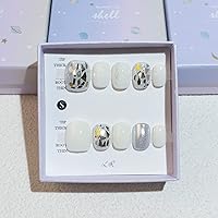 Vista 32 de LIGHT RAIN - Uñas a presión medianas con diseño de galaxia Andromeda, de lujo, reutilizables, de siete capas, con acabado UV, uñas postizas hechas a