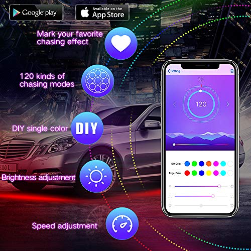 Korjo Car Underglow Lights, 6 Pcs Bluetooth Led Strip Lights With Dream Color Chasing, App Control 12V 300 Leds Underbody Waterproof Light Kit For Trucks, Boats #TOP1