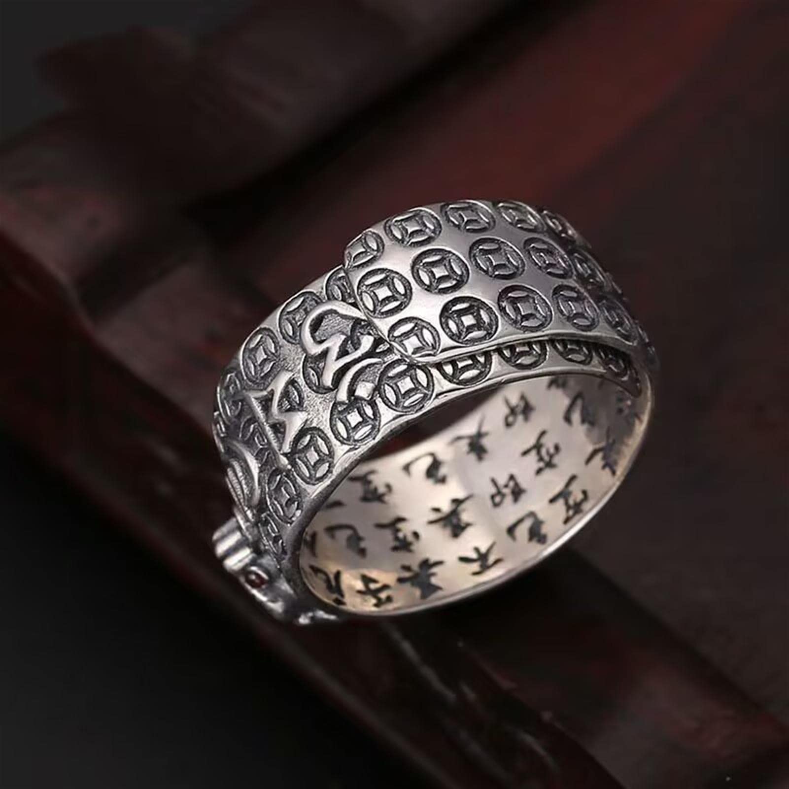 Männer Frauen Ring s925 Sterling Silber Viel Glück feng Shui Pixiu Amulett Mantra Ring mit Granat Geschenk für Mutter und Vater