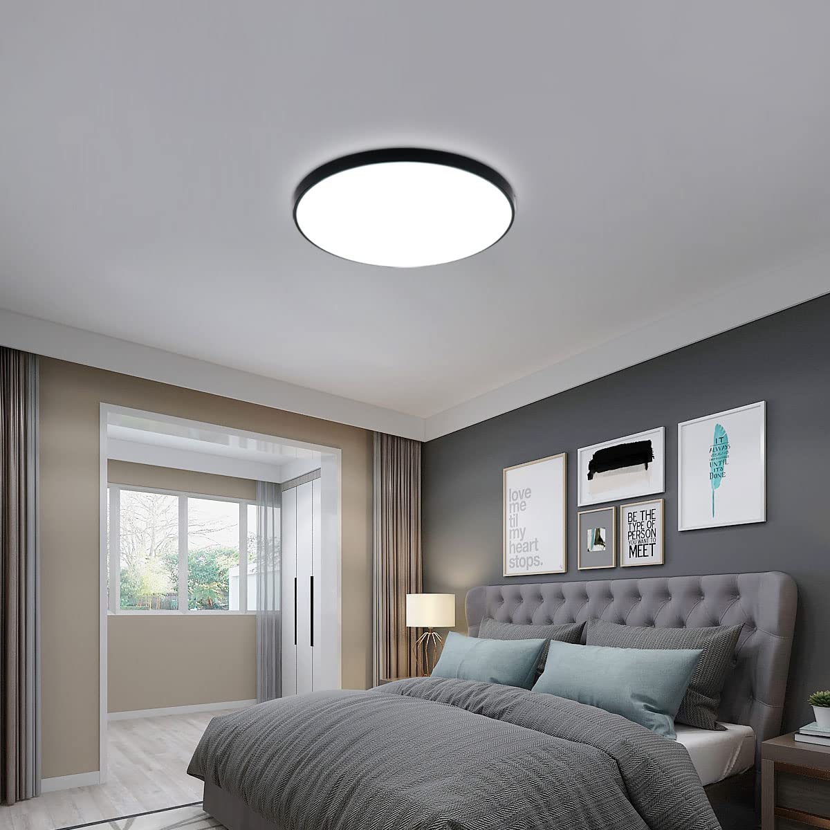 Lampara LED Techo Moderno 24W 6500K Blanco Frio Plafon Led Techo Redondo Negro IP54 Impermeable Luz Led para Baño, Cocina, Pasillo, Sala de Estar, Ø27cm
