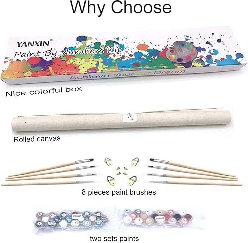 Miniatura 6 de YANXIN Kit de pintura por números para adultos principiantes, paquete de 2 pinturas por números para adultos, lienzo enrollado para decoración del