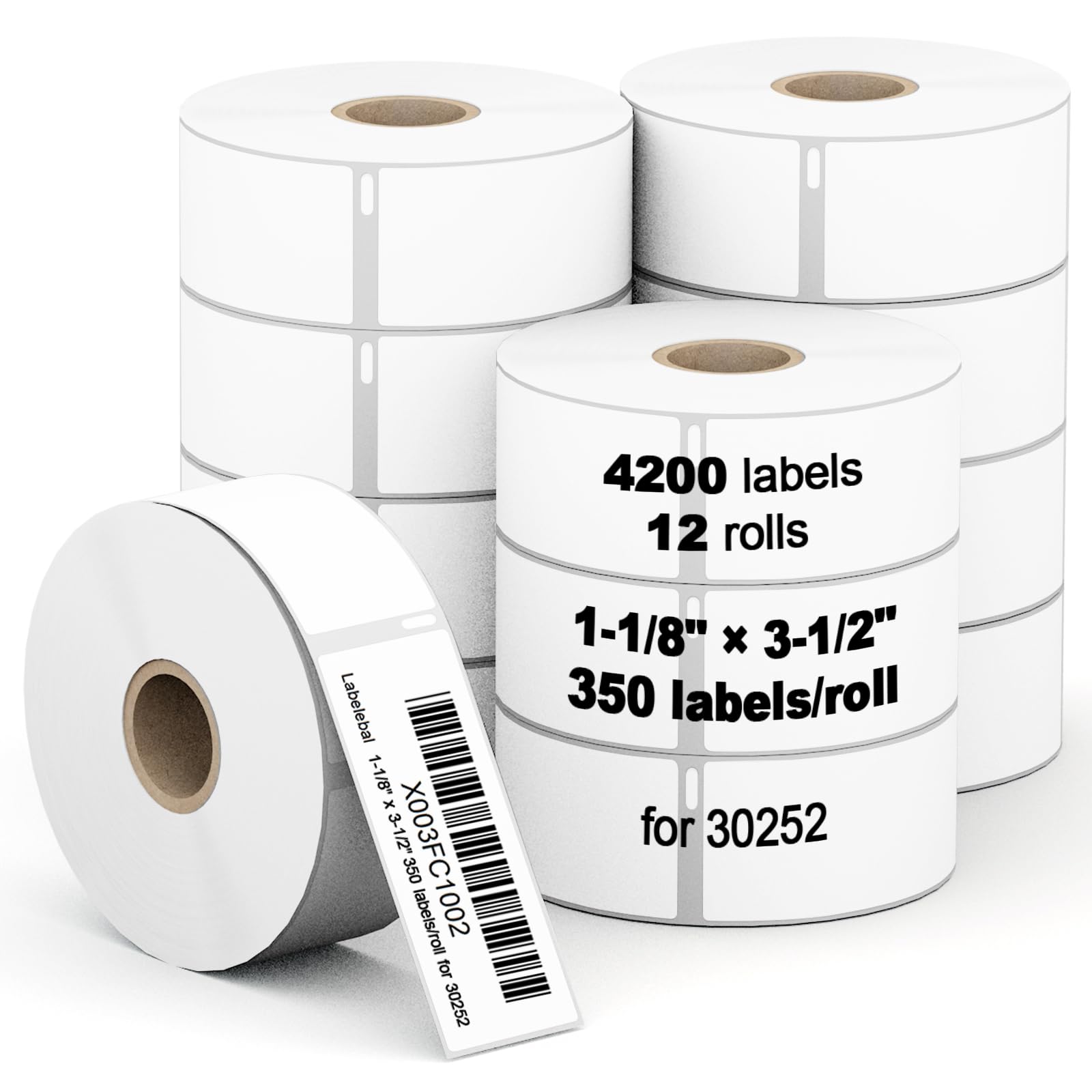 (4200 Labels/12 Rolls) Labelebal 12 Rolls Compatible with DYMO 30252,1-1/8" x 3-1/2"(28mm x 89mm) Direct Thermal Labels,Shipping Replacement Labels