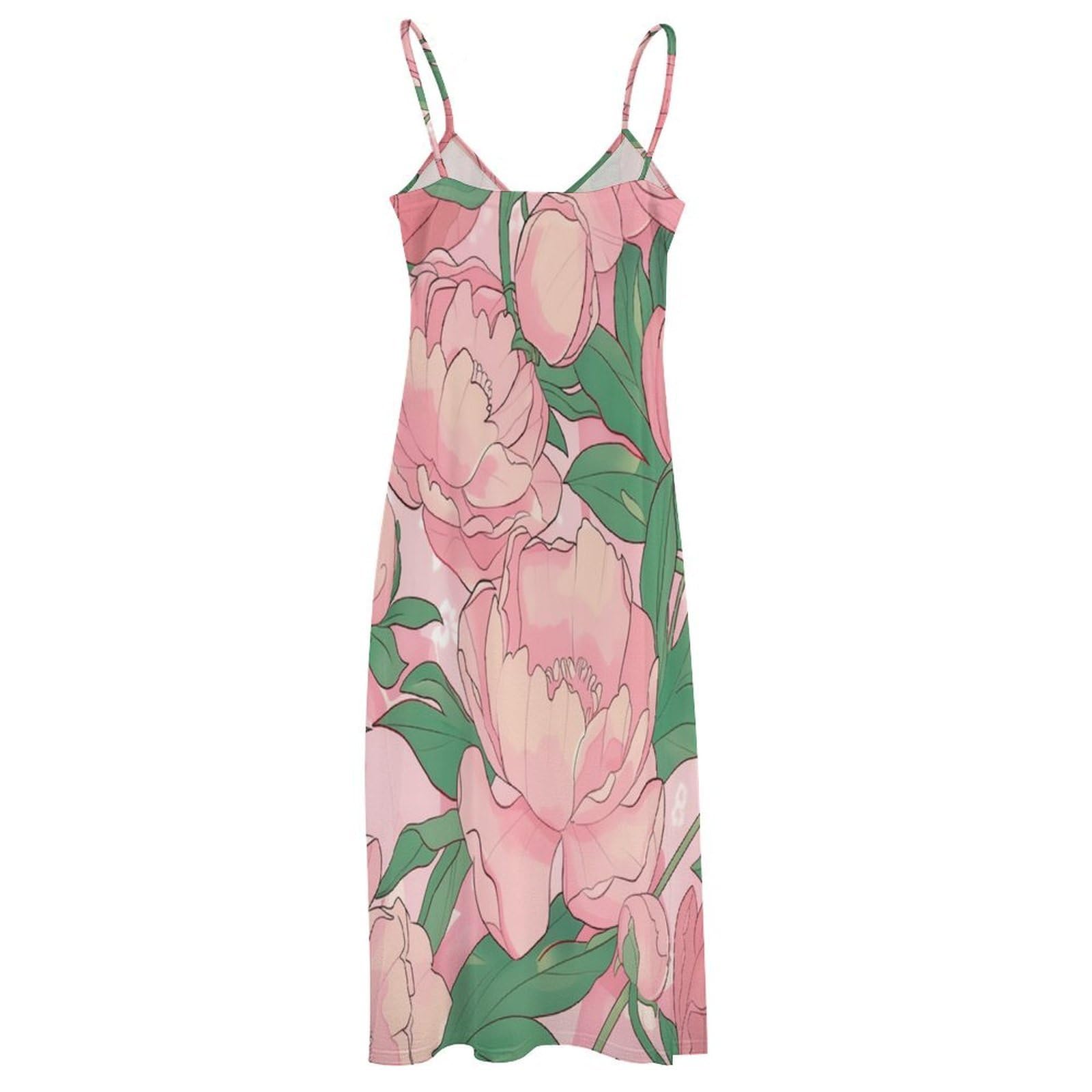 Vestido De Verano para Mujer - Flores Rosas Vestidos De Tirantes Finos, Tallas S-5Xl, Informales, con Escote En V, Sin Mangas, Largos, De Verano, Sexys, para La Playa, Estilo Urbano.