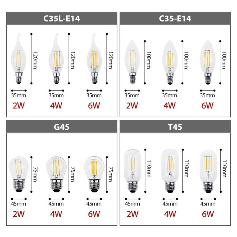 fengyan Casa bombillas 10pcs / lot AC220V E27 E14 Retro LED Bombilla de la lámpara de la bombilla del filamento de Edison C35 G45 T45 Bombilla de cristal Vintage lámpara de candelabros Familiar Lámpar
