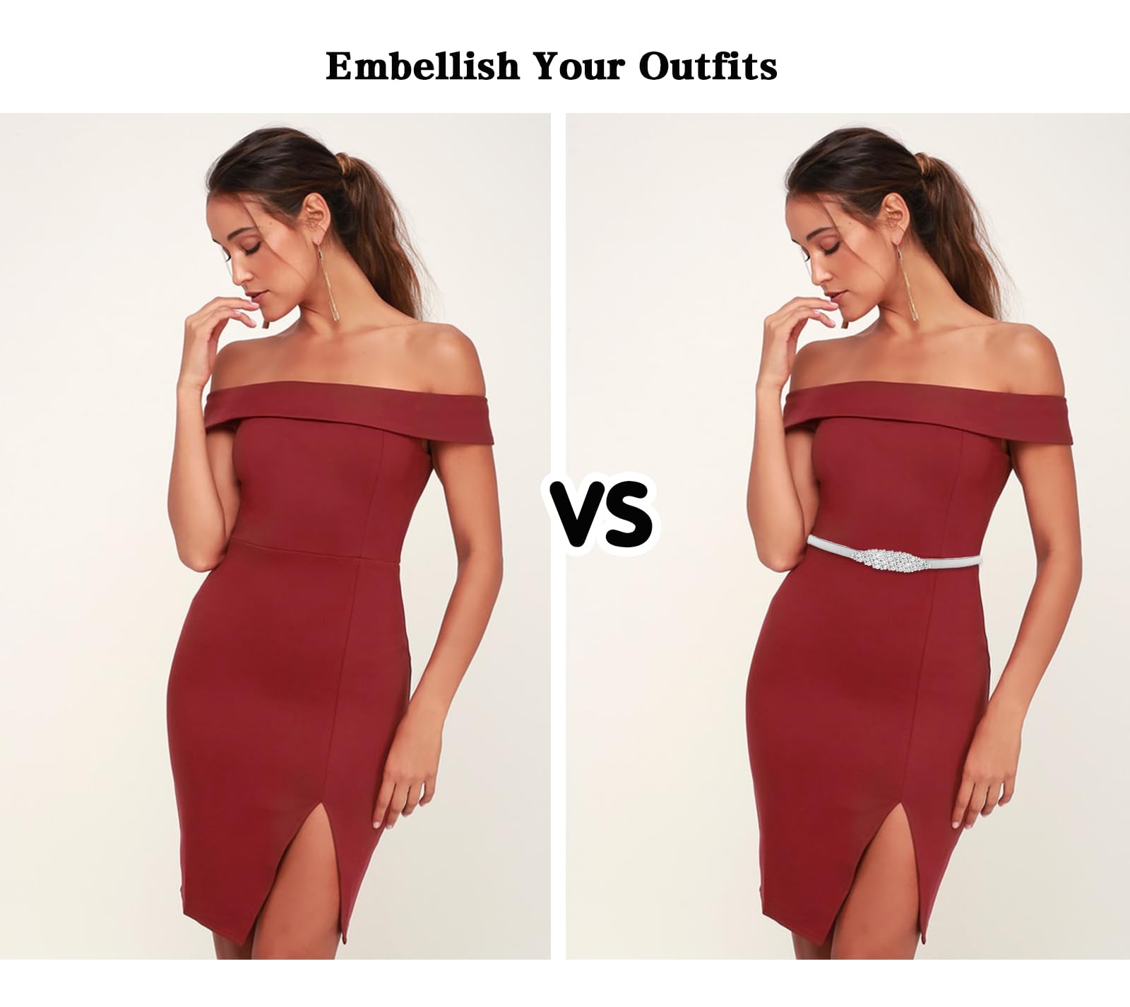 LIMHOO Women's Skinny Metal Waist Belt Elastic Thin Waist Belt for Dress Stretch Chain Belt (HY19414-Silver-L)