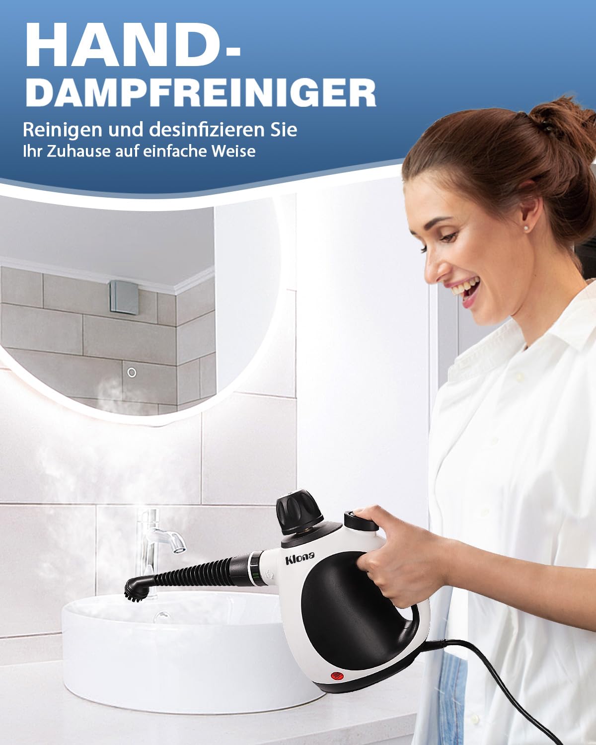 KLONA Handdampfreiniger, Dampfreiniger für Zuhause, Mehrzweck-Dampfreiniger mit 10 Zubehörteilen für Teppiche, Vorhänge, Sofas, Küche, Badezimmer und mehr.