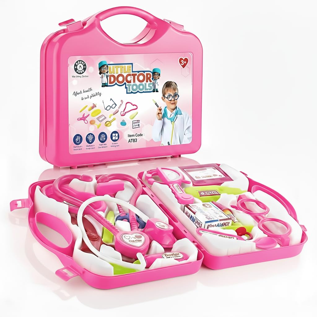 Doctor Set for Kids | 15+ Piece Medical Kit with Stethoscope, Thermometer, Tools | Pretend Play Learning Set for Boys & Girls Ages 3 to 8 Years (Pink)-picture-28