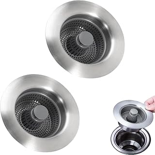 3-in-1 Kitchen Sink Stopper,304 Stainless Steel Sink Drain Strainer,Pop Up Kitchen Sink Stopper with Detachable Drain Basket,Kitchen Sink Drain Basket, Kitchen Sink Drain Strainer (2PCS)