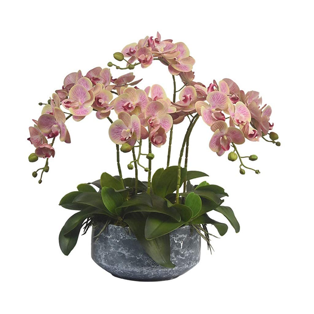 MYUYEE Artificial Flower In Pot Large Phalaenopsis Orchid Artificial Flowers,Fake Faux Phalaenopsis Orchids With Vase Arrangement,Potted Plants Faux Butterfly Orchid Set For Hom