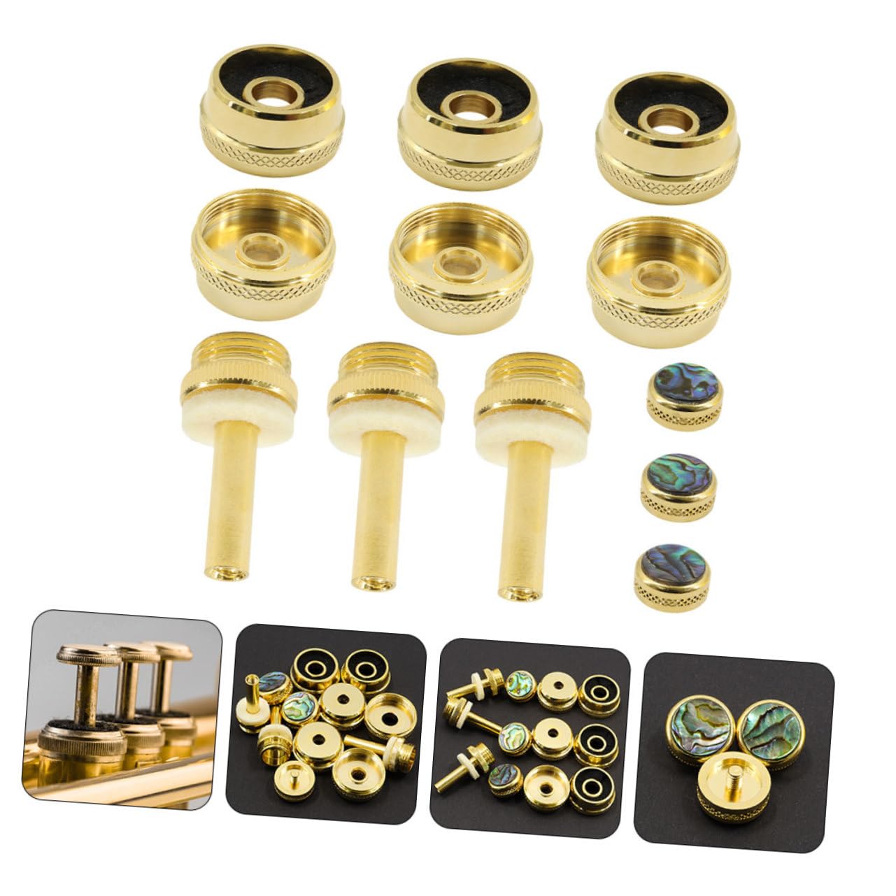 BESTonZON Botones para Válvulas de Trompeta, Metal Dorado, Tapas Inferiores y Varillas, Repuesto Portátil para Reparación de Trompeta