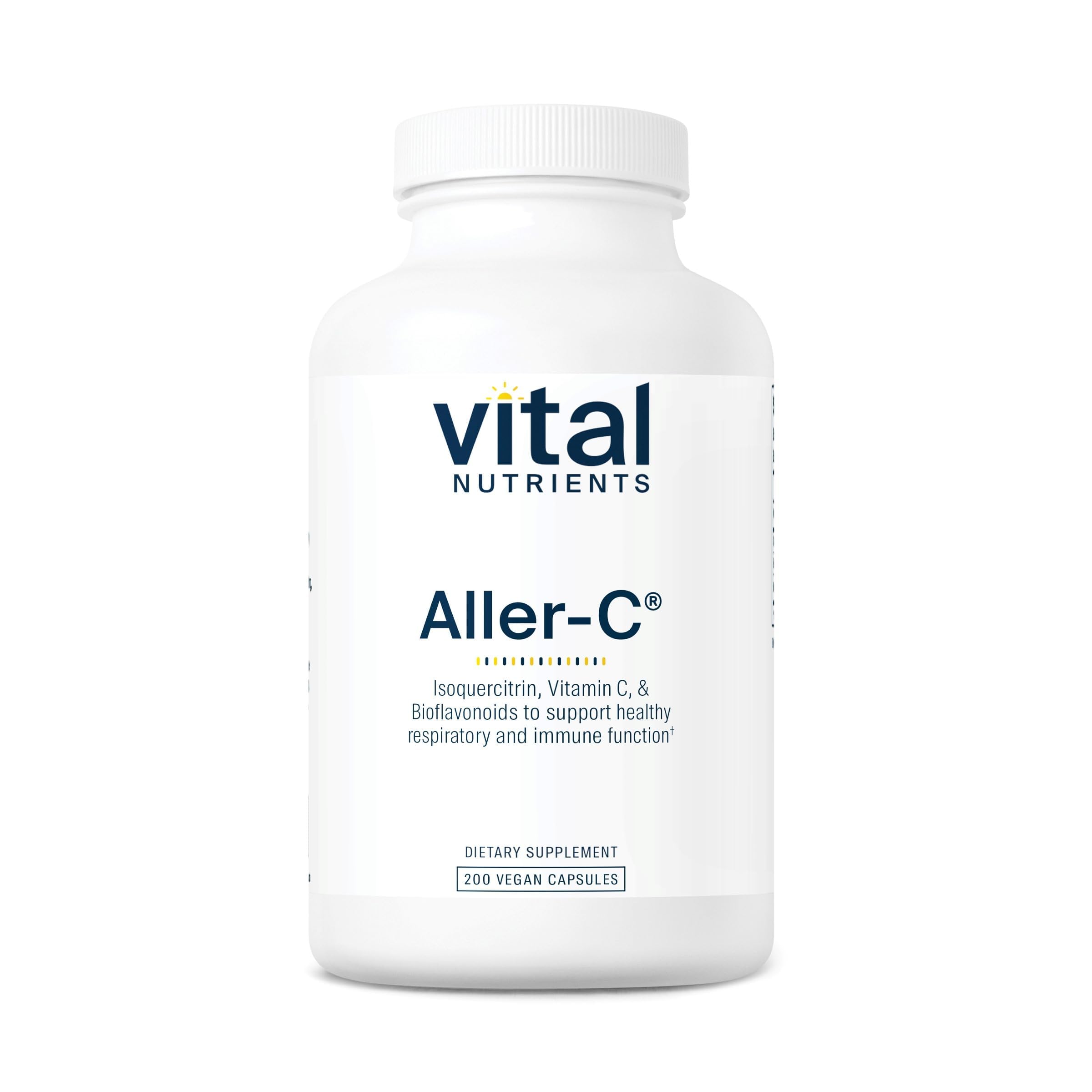 Vital Nutrients Aller-C - Vegan Respiratory and Sinus Function Support*- Isoquercitrin, Bromelain, Bioflavonoids, & Vitamin C - Gluten, Dairy, Soy Free Supplement - 200 Capsules 200 Count (Pack of 1)
