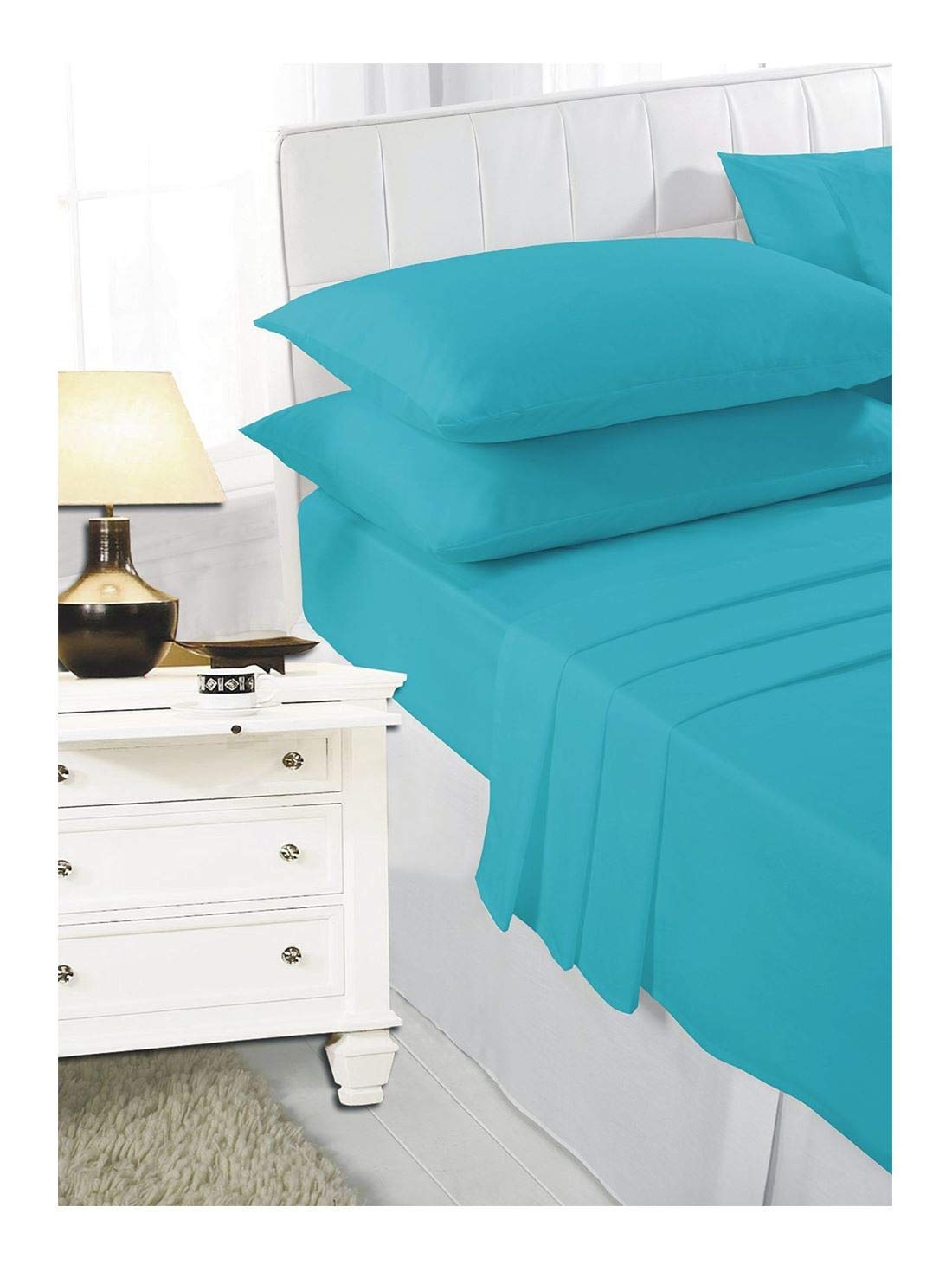 Egypto Teal Single Plain Polycotton Fitted Bed Sheets 10"/25Cm In By
