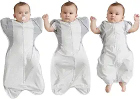 Swaddle Transition Baby 3-6 meses 5,4-8,2 kg, saco de dormir com braços para dentro/fora com zíper bidirecional, tecido absorvente de umidade, melhora o sono e ajuste confortável ajuda a acalmar o