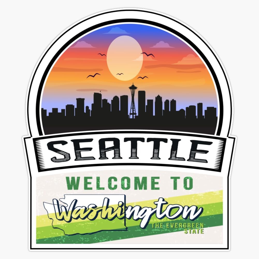 Magnet Seattle Welcome To Washington The Evergreen State Washington State And Cities Series -5 Magnet Vinyl Decal Sticker 5