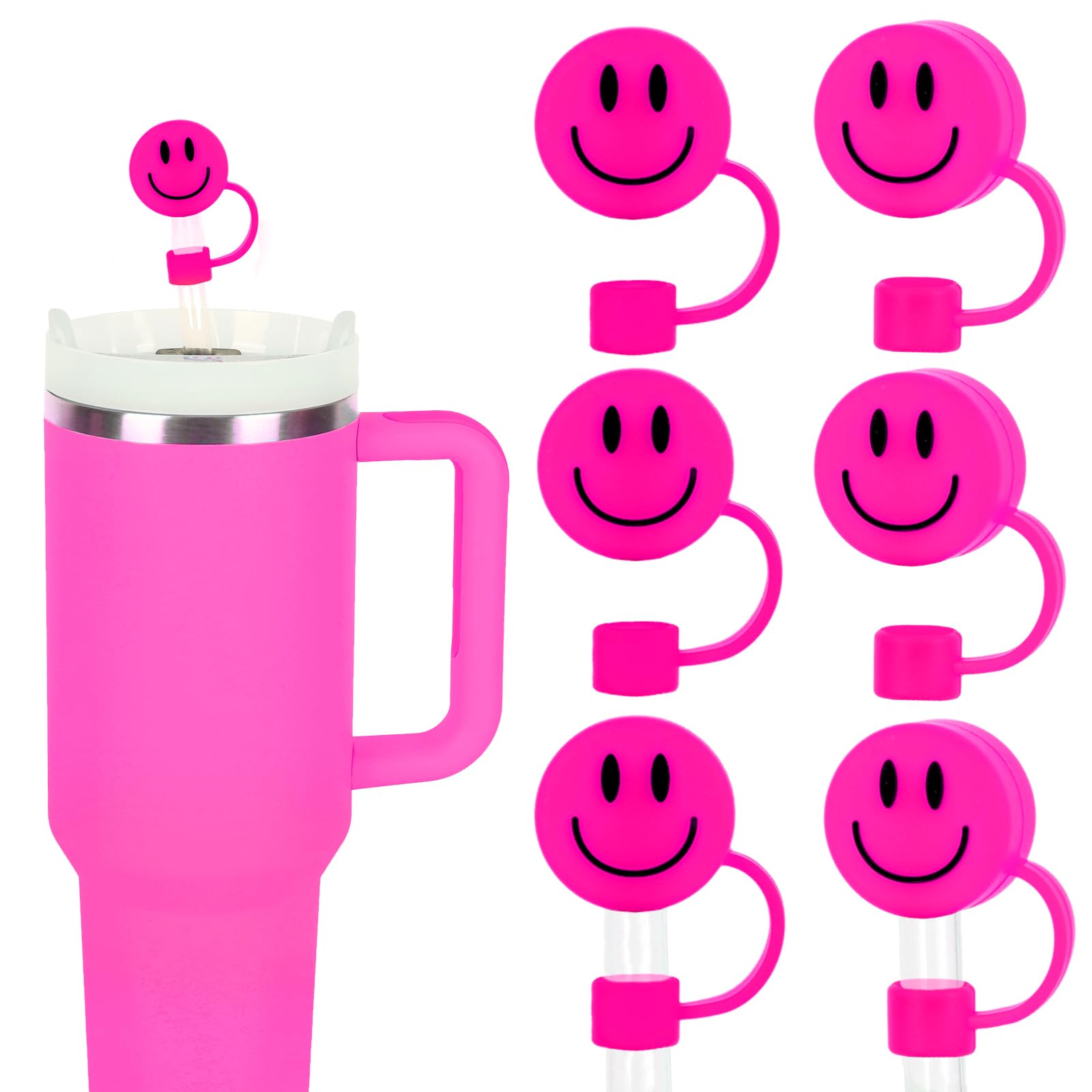 Capuchon paille silicone 10mm double face sourire élastique et étanche rose