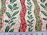 Fabric Quilting Cotton Christmas Holly Red and Green Floral Stripes T18