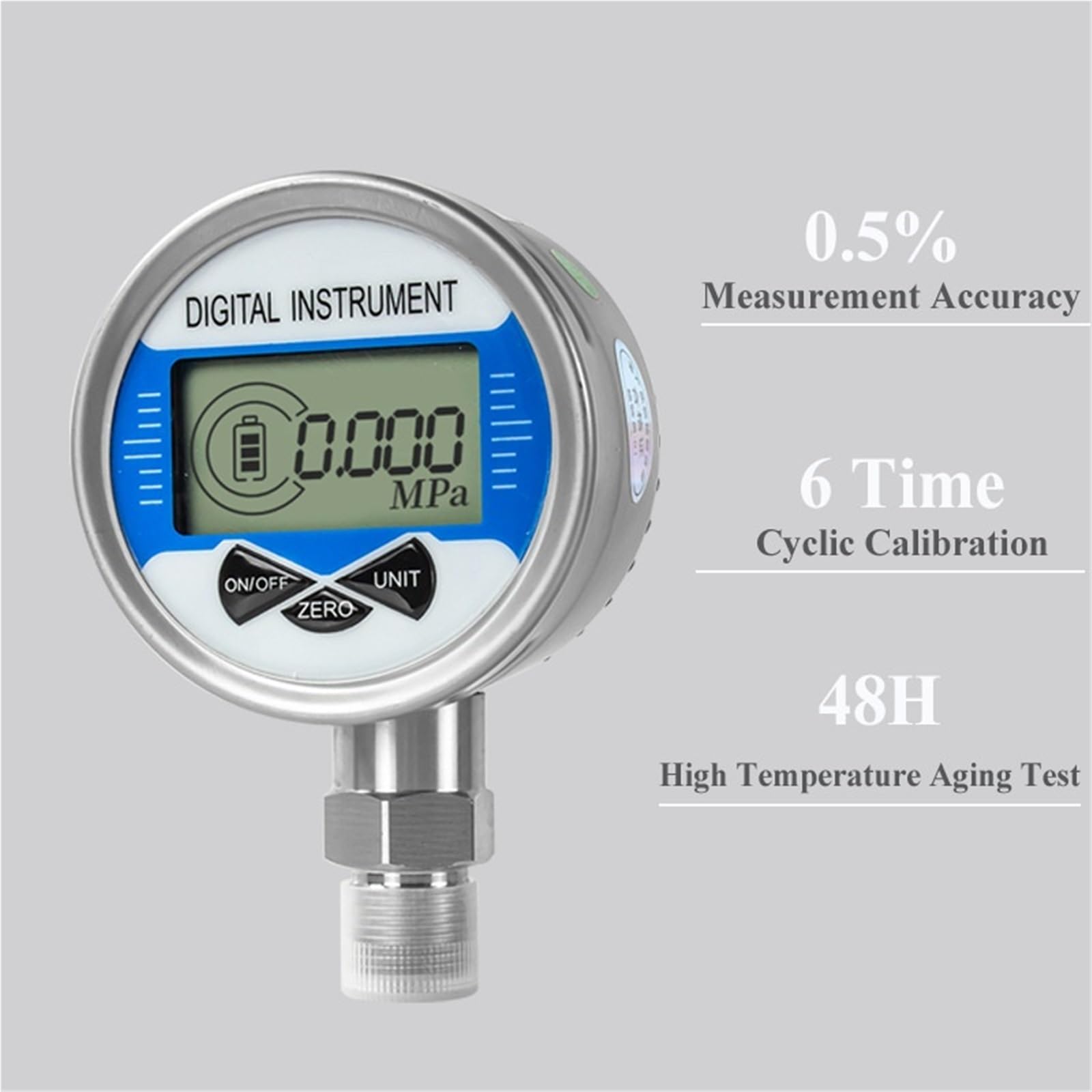 Manómetro Digital de Alta precisión con rangos de medición de presión de -1 a 1,6 Bar, de -1 a 4 Bar, de -1 a 6 Bar, de -1 a 10 Bar y de -1 a 16 Bar.(G1-2 Radial,-0.1-0 Mpa)