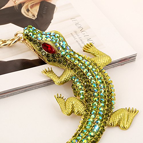 Chunky Exaggerated Crocodile Statement Collar Necklace Green Rhinestone for Women Large Punk Gothic Alligator Animal Bib Choker Fashion Hip Hop Stylish Crystal Gator Necklaces Halloween Cosplay Jewelry Party Prom Gifts3