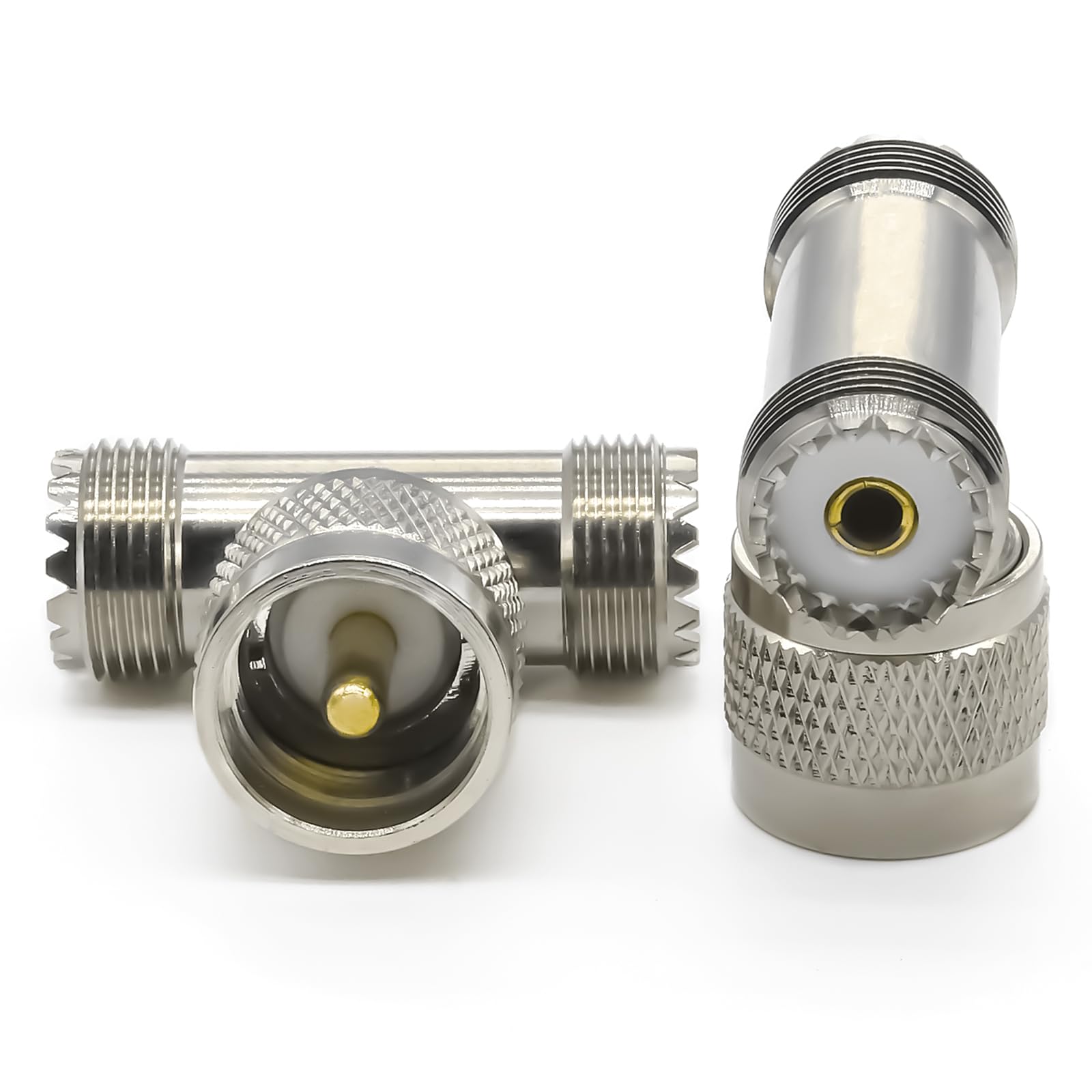 2 sztuki UHF-T PL259, 3-drożny rozdzielacz UHF, wtyczka SO239 na dwa gniazda PL259-adapter koncentryczny, SO239 potrójny trójnik do urządzeń radiowych, urządzeń wideo i anten