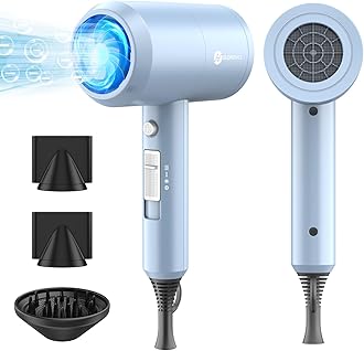 Professional Ionic Hair Dryer, Powerful 1800W Fast Drying Low Noise Blow Dryer with 2 Concentrator Nozzle 1 Diffuser Attachments for Home Salon Travel (Matte Blue)