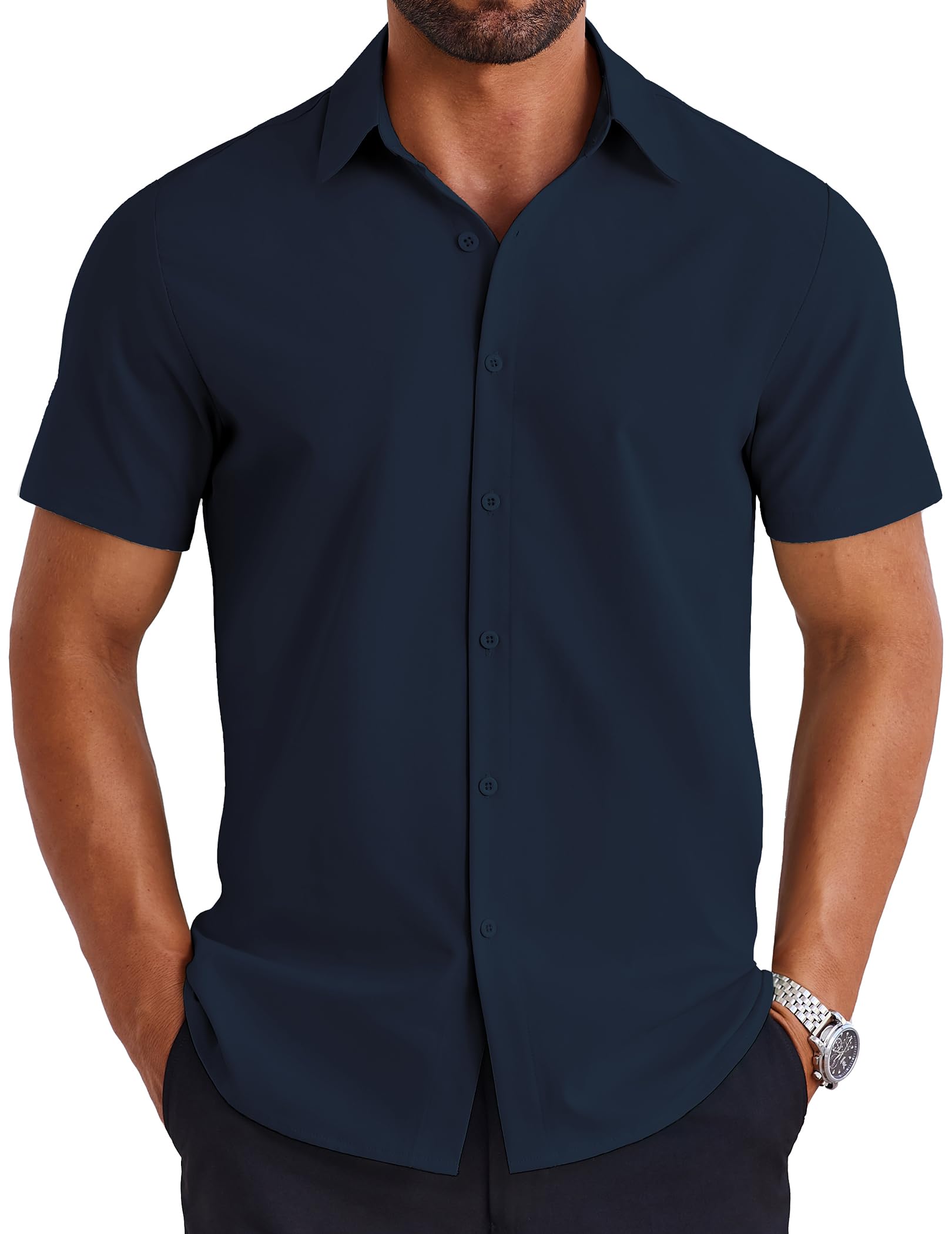 COOFANDY Herren Kurzarm Hemd Männer Freizeithemd Casual Hemden Einfarbig Sommer Shirt Regular Fit