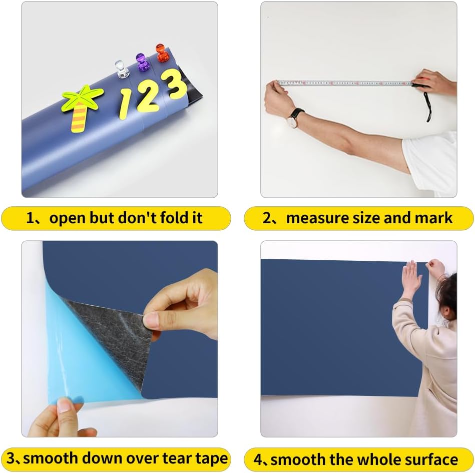 Magnetic Chalkboard Contact Paper,24"x36" Blackboard Wallpaper Peel and Stick,Magnetic Black Board Wall Decal for Home Playroom Classroom (Blue-Grey)