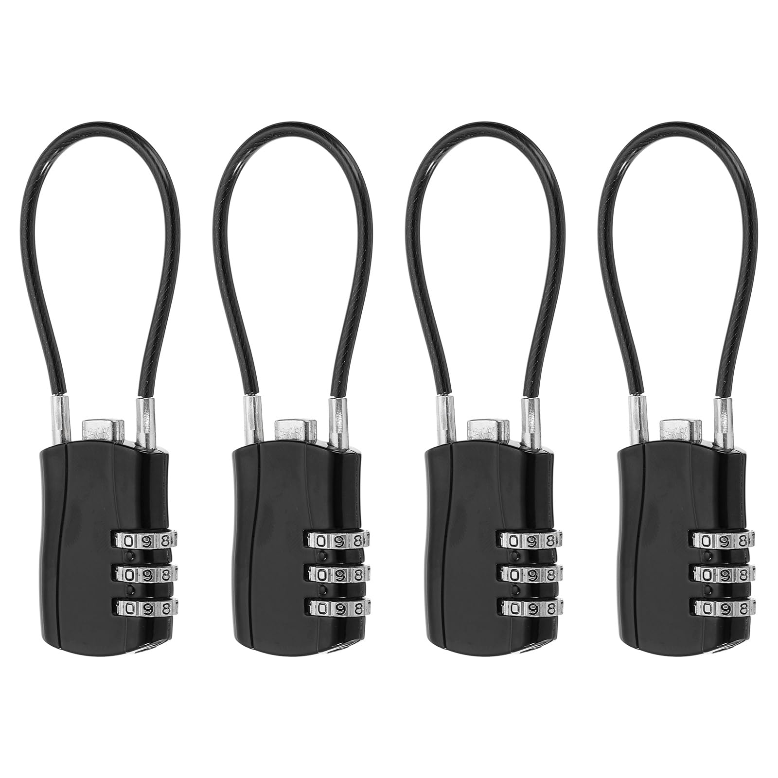 sourcing map 4 Pcs Luggage Travel Lock, 3 Digit Cable Combination Lock 30mm Width Body with 13.5cm Long Cable for Suitcase Bag Cabinets Small Fences Gym, Black
