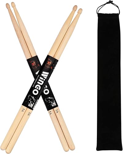 WINGO Baquetas clásicas de madera de arce 7A con bolsa de almacenamiento, 2 pares.