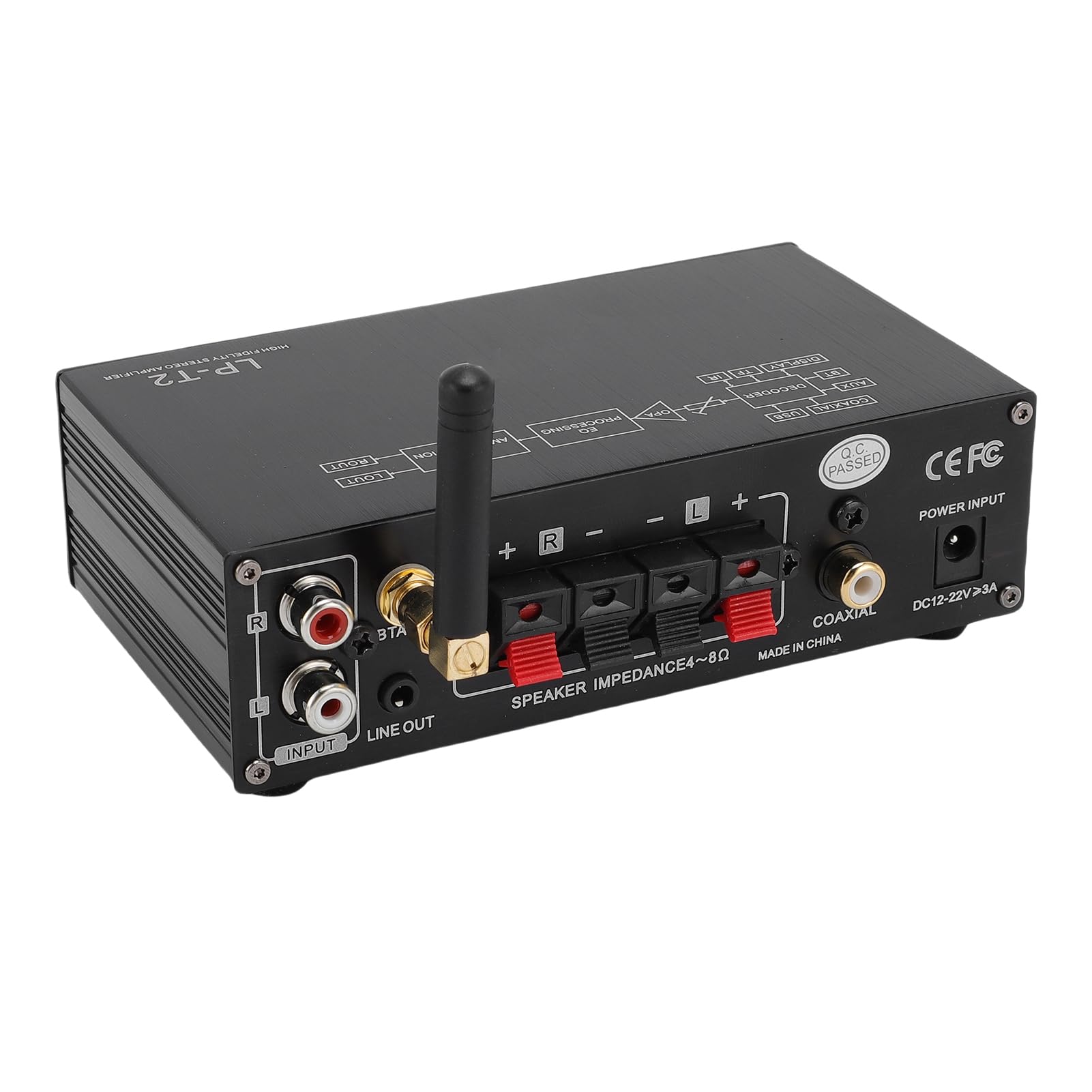 Fabater Wzmacniacz Stereofoniczny 5.1, 2.1-kanałowy, Cyfrowy Amplituner HiFi o Mocy 50 W X 2 RMS z Wejściami Koncentrycznymi USB AUX i regulacją Tonów Niskich (EU)