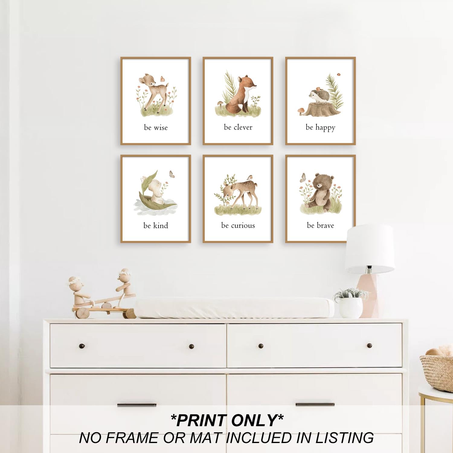Heilkee Woodland Nursery Wall Art - Set Of 6 Unframed 8x10in Jungle Animal Prints For Kids Room