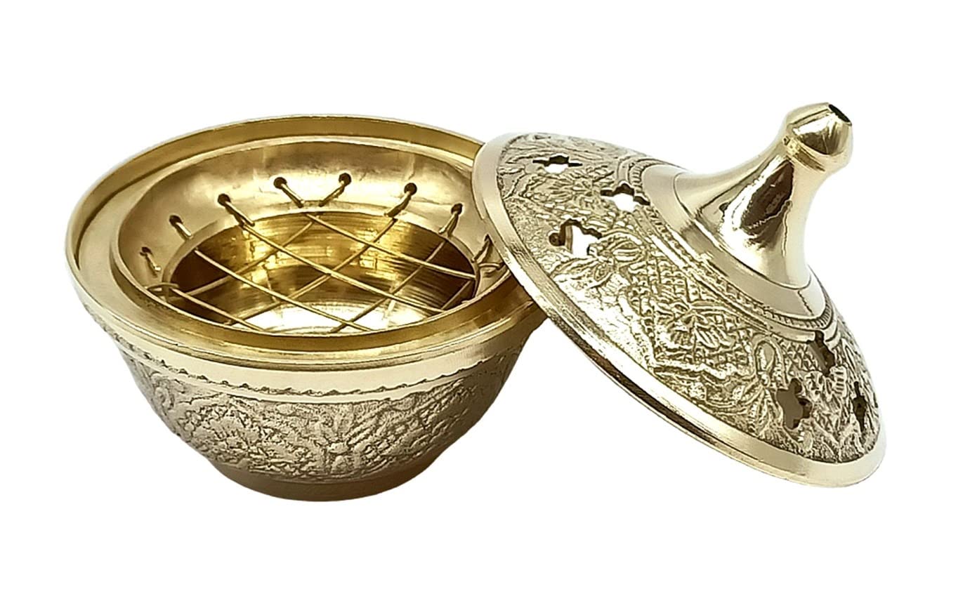Bruciatore di Incenso in Grani in Ottone - 7 cm - Griglia in Ottone per Carboncini - Realizzato a Mano - Ideale per Resine