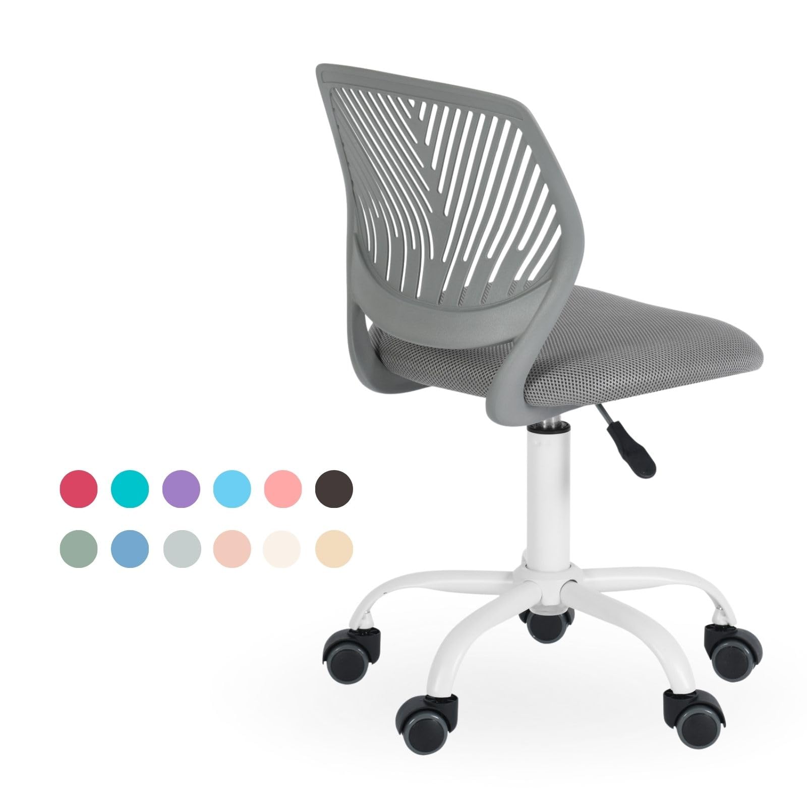 FurnitureR Friseurstuhl ergonomischer Drehstuhl ohne Armlehnen, höhenverstellbar, Netzrückenlehne, Metallfuß mit Rollen, 38x40cm Sitz, 130kg, Dunkelgrau