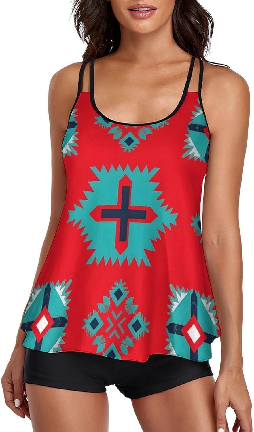 Women's Tankini Bathing Suits, Tummy Control 2 Piece Swimsuit with Tank Top and Shorts