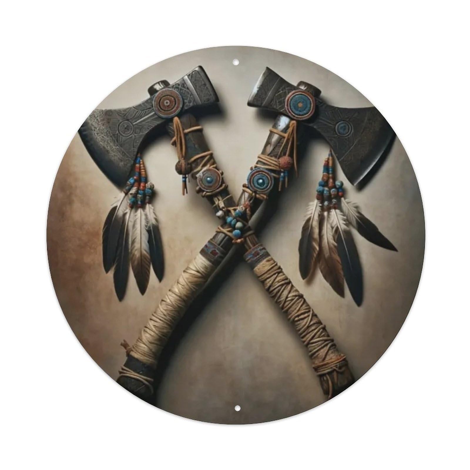 Igtefte Vintage Native American-War Axe & Feather Tin Sign Style Home Bar Garden Wall Plaque Decor Metal Poster 8X8 Inch