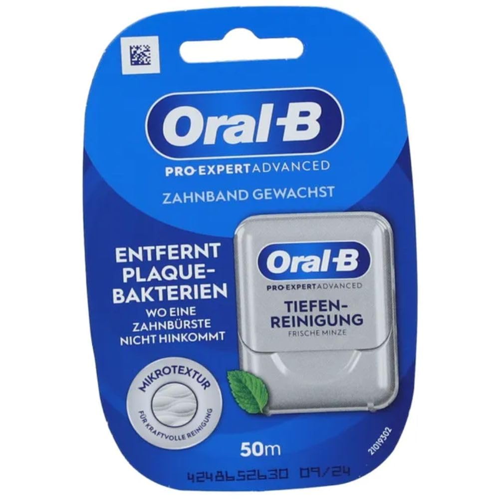 Oral-​B Pro-​Expert Fil dentaire ciré avancé – Nettoyage en profondeur – Élimine la plaque dentaire – Saveur menthe fraîche – 50 m