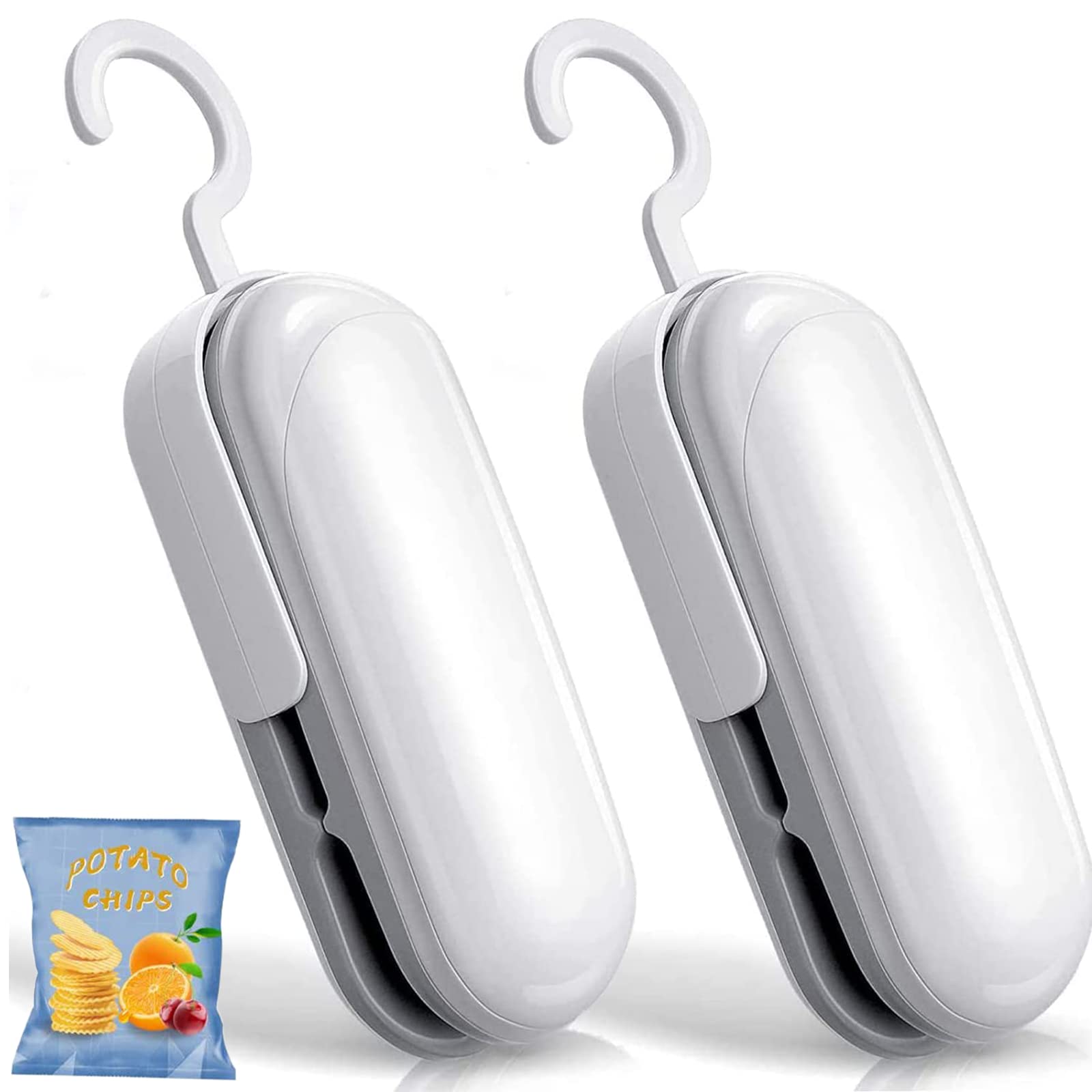 2 Pcs Mini Bag Sealer Clips Portable Handheld Heat Sealer with Hook 2 in 1 Sealing Machine for Snack Preservation and Food Storage(Battery Not Included)