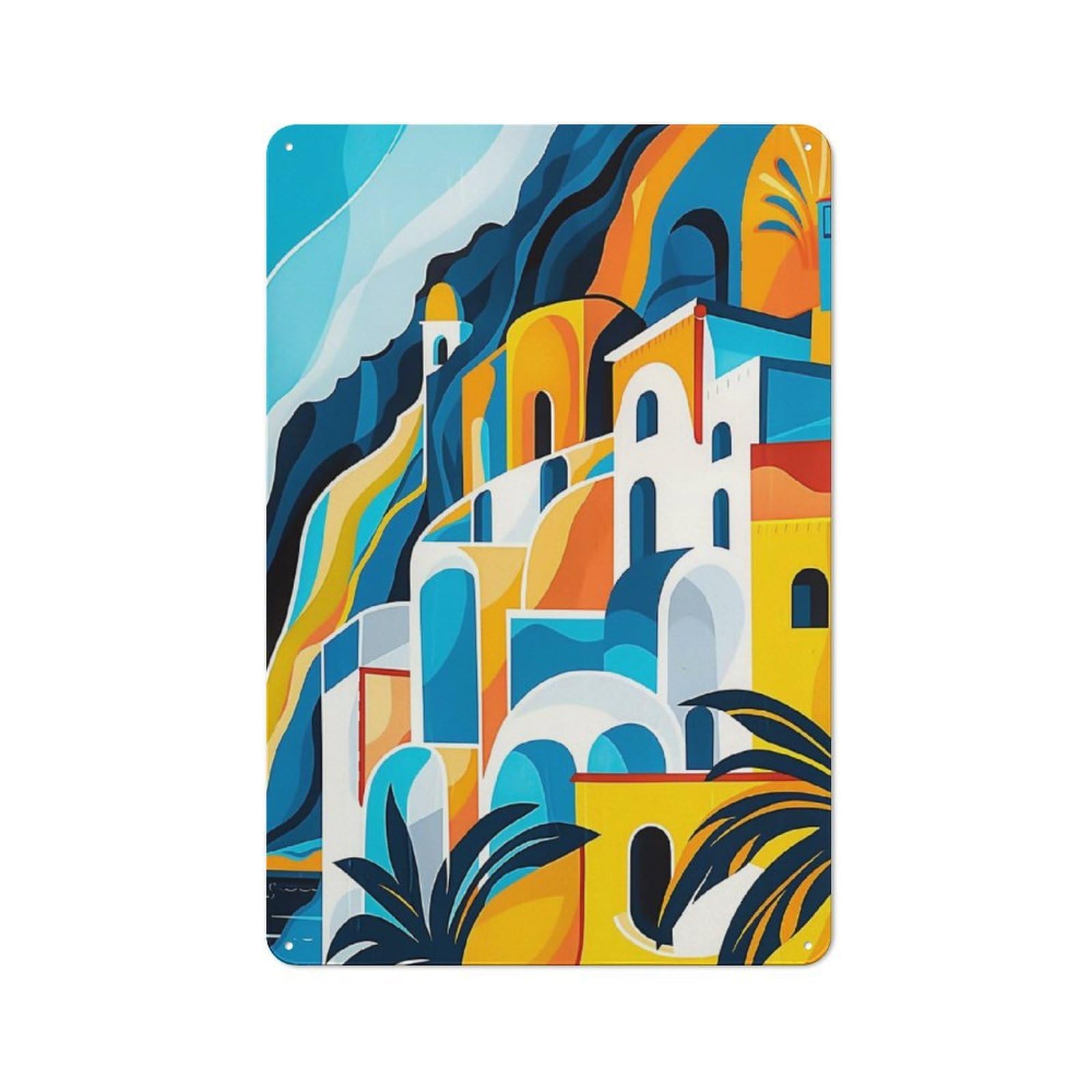 Junmoney Amalfi Coast I Urban Decorative Metal Plaque 30X20cm Featuring Loft Wall Plaque For Loft, Studio, Office Or Creative Room