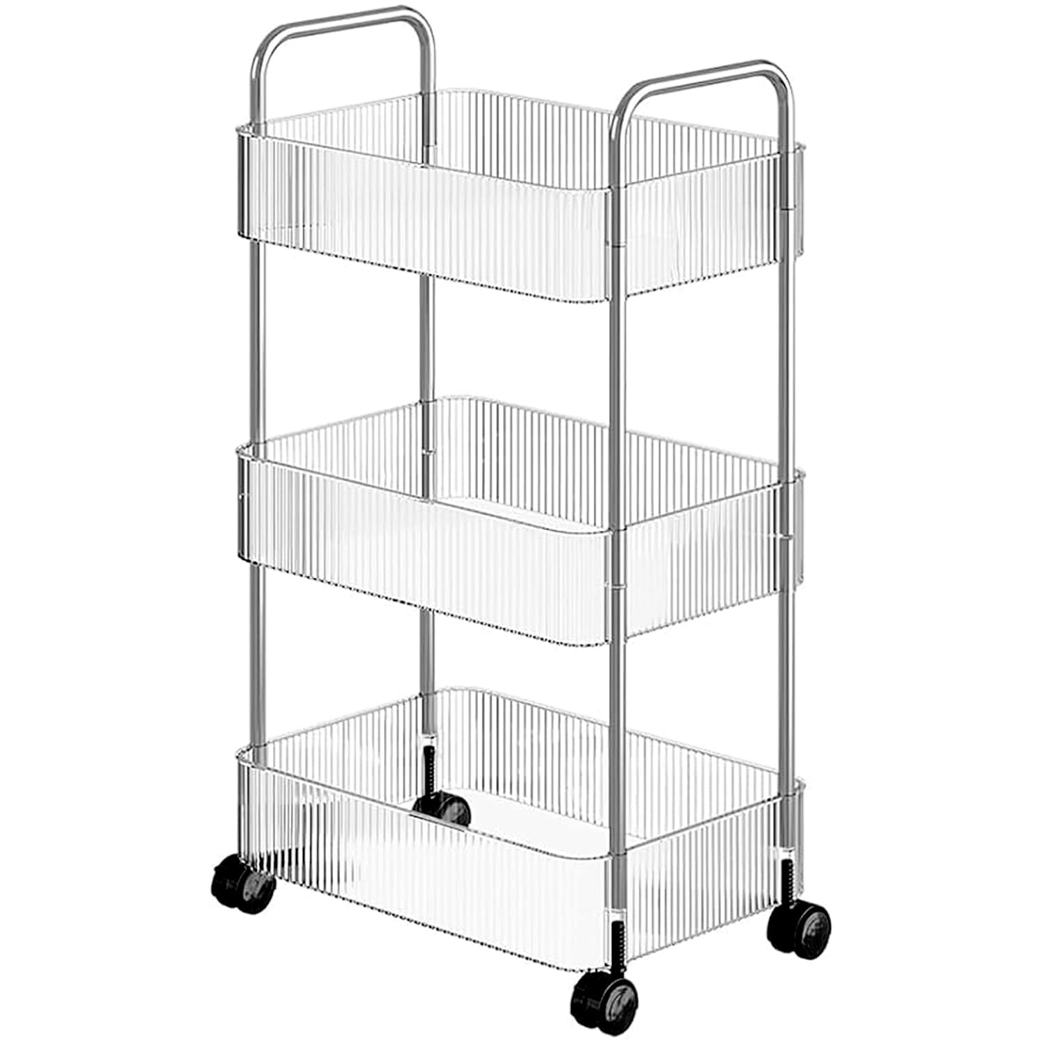 3-Layer Acrylic Storage Roller cart, Multifunctional Storage Organizer Handcart with Wheels, Movable Coffee Table with Lockable Wheels, Suitable for Kitchen, Bathroom, Living Room, Office