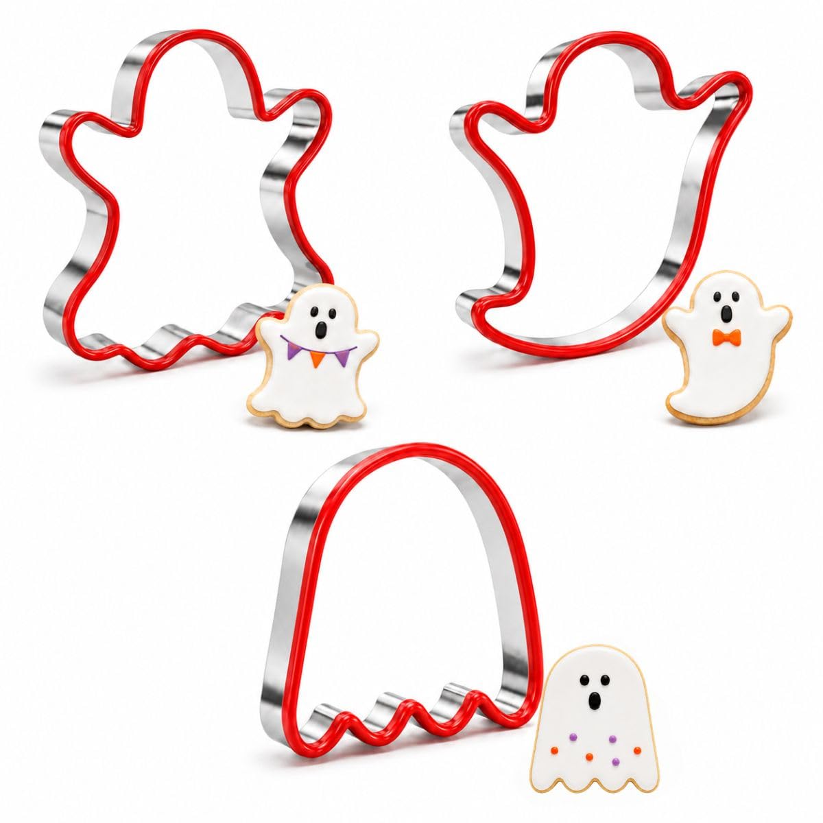 Ghost Cookie Cutter Set, 3-Piece Stainless Steel Halloween Biscuit Cutters