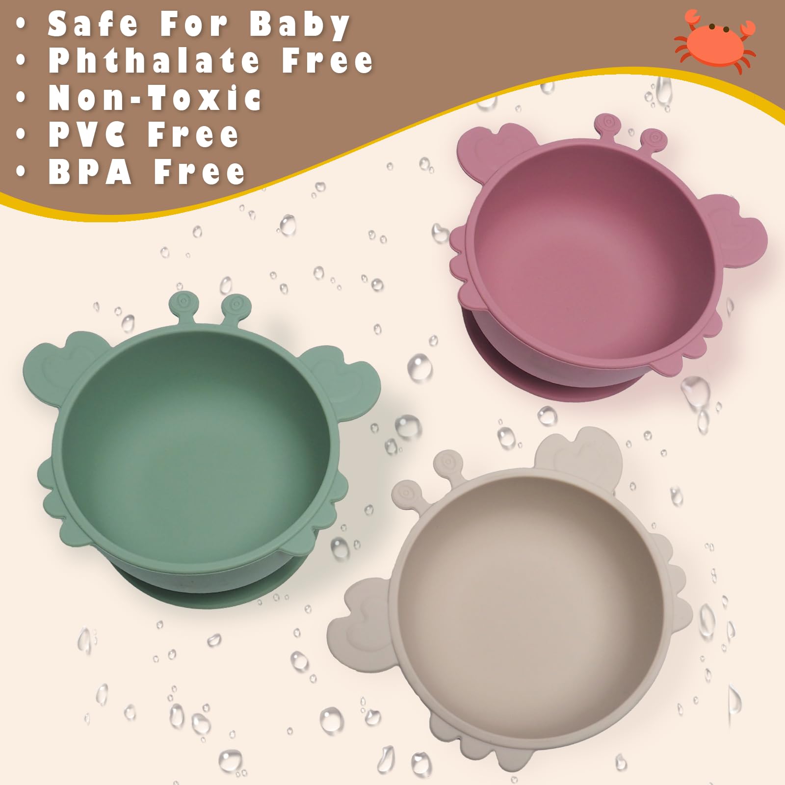 Set di 3 Ciotole per Bambini con Ventosa, Ciotola con ventosa per bambini, set pappa svezzamento Senza BPA, Antiscivolo Ciotola per Alimenti in Silicone per Neonati, Bambini Piccoli e Infanti