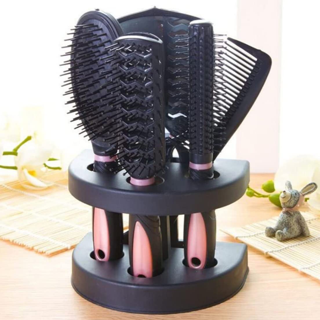 5PCS Haarpflege Pinsel Set Frauen Kamm Set Damen Salon Haar Massage Professionelle Styling Werkzeuge mit Spiegel Halter