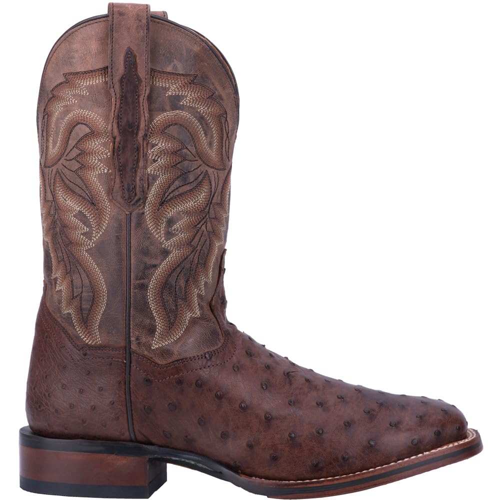 Dan Post Mens Alamosa Embroidered Ostrich Square Toe Pull On Dress Boots Mid Calf - Brown