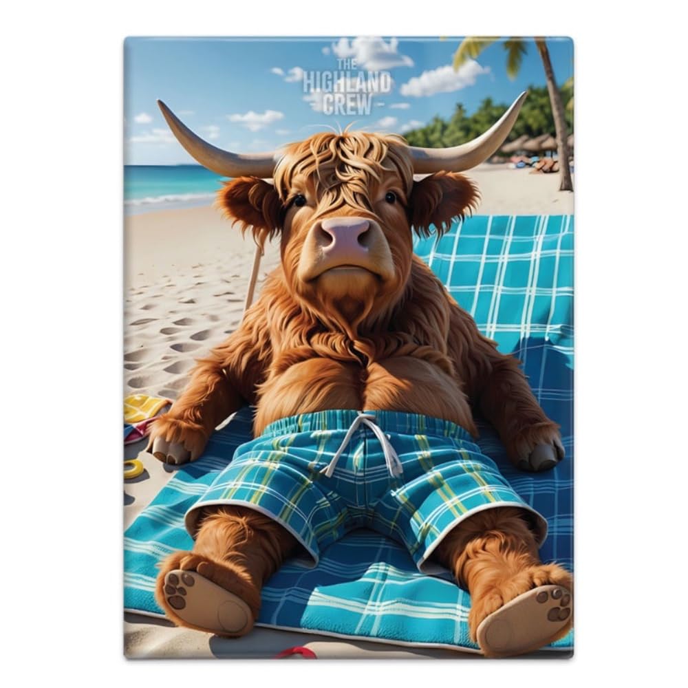Fridge Magnet (65 x 90 mm) - The Highland Crew - Cow Sunbathing