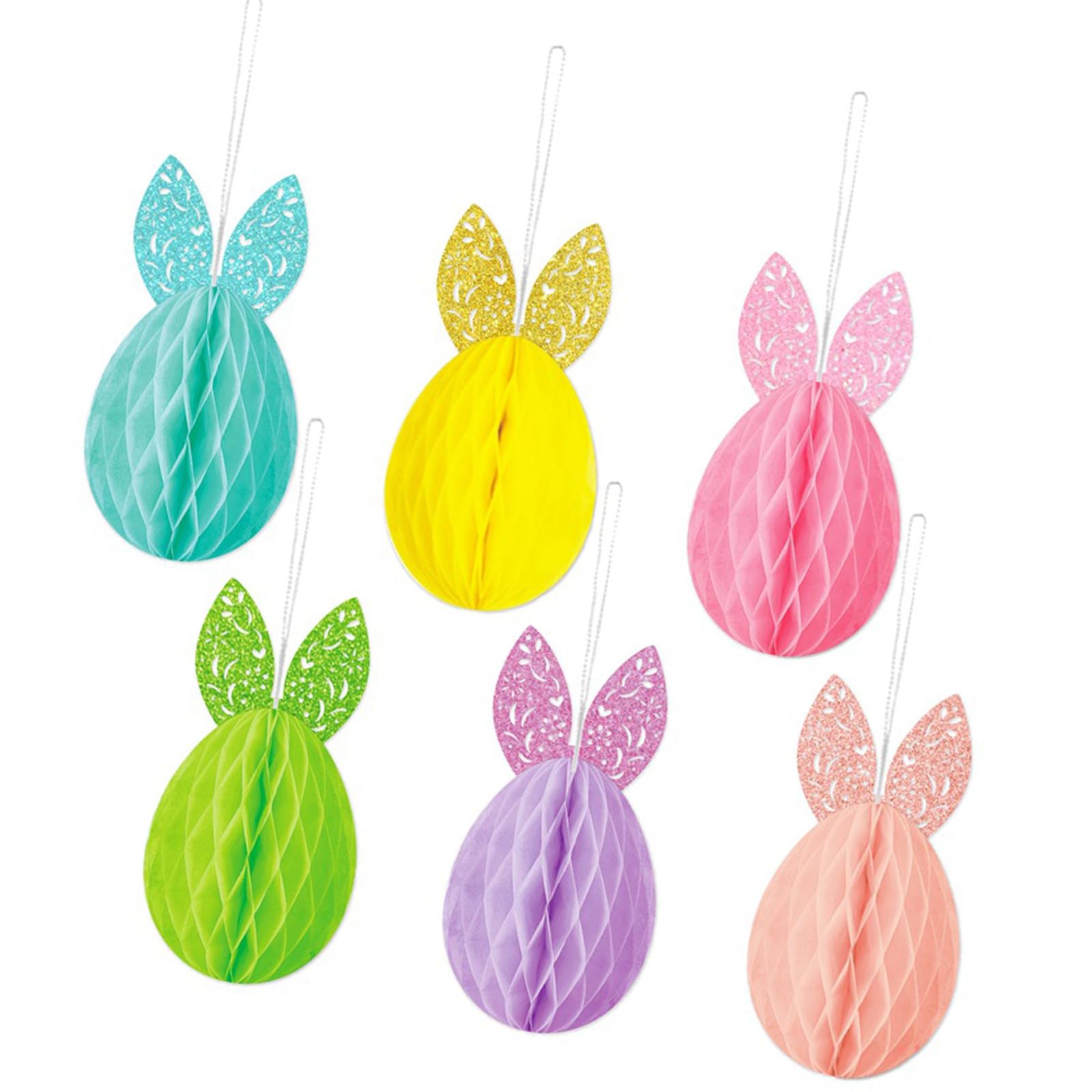 Buxuaaaa 6Pcs Easter Party Decorations Rabbits Eggs Hanging Ornament with Strings for Wall Home Classroom Activities Party Deck Set
