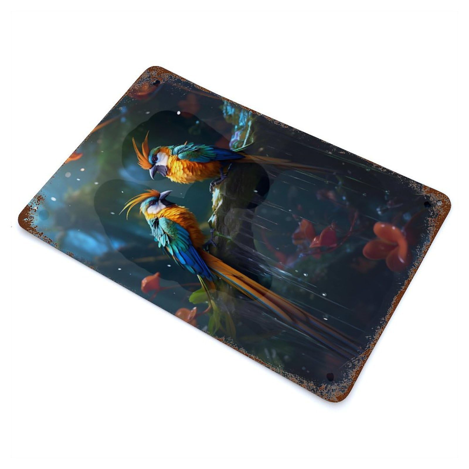 Rainy Birds of Paradise Rust Effect Tin Sign 11.8"x7.9", Novelty Wall Decor for Garage, Pub Or Kitchen